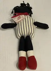 Vtg Rag Doll Handmade Primitive Style Folk Art Blue Ticking Body Braids Faceless