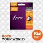 3 Pack of Elixir 16539 Acoustic Guitar Strings Nanoweb Light 12-53 80/20 Bronze