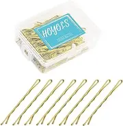Hoyols Bobby Pin Blonde, Grip Hairpins, Secure Hold Wavy Slide Proof for Blonde Gold Hair Styling Pins for Thin Thick Women Bulk with Case 100 Count, 2 3/8 inch (Blonde)