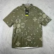 Under Armour Shirt Mens Large Green Paisley Button Up UPF 30 Vented Dockside NEW