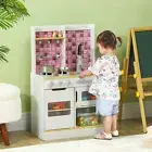 Kids Play Kitchen, Pretend Play Kitchen with Realistic Oven, Stove, Sink, White