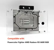 Granzon Full Coverage GPU Block For Powercolor Fighter AMD Radeon RX 6600 8GB