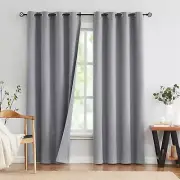 Grey Full Blackout Curtains for Bedroom 84" Long Faux Linen Textured Curtains