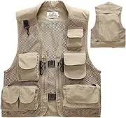 [Comebachome] Fishing Vests for Men Breathable Fly Fishing Vest Fast Drying Sleeveless Clothes with Pockets for Outdoor Hiking Photography, Beige, XL, Trout Vest