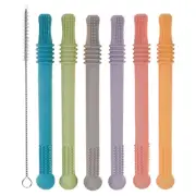 7 Pcs Hollow Teether Tube, Toddler Chewing Straw Toy, Baby Silicone2897