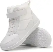 [FLIOZY] Kids Winter Boots with Wide Toe Box Barefoot Hiking Snow Boots for Girls and Boys Non-Slip Plush Lining Ankle Snow Boots for Toddlers/Small Kids/Big Kids, White, 29 EU Weit