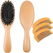 4Pcs Natural Boar Bristle Hair Brush Wooden Paddle Curly Solid mahogany comb for Thick Hair Detangles All Hair Types Unisex All Ages（Yellow）
