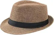 [outret] Mens Short Brim Straw Fedora Hat Summer Beach Sun Hat Jazz Hat Light Weight Panama Cap