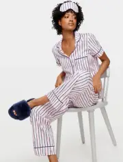 NEW PETER ALEXANDER LOGO STRIPED SHIRT TOP & PANTS PJ SET + EYE MASK XL RRP$129