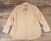 Chicos Womens Half Placket Long Sleeve Shirt Pindot Blush Peach Size 4 New