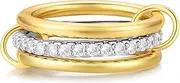 Canboer 14K Gold Plated Interlocked Stackable Rings for Women Non Tarnish,Gold and Silver Cubic Zirconia Statement Rings Set,Mixed Metals Ring Two-Toned Connected Bands Stacking Jewelry