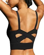 [XUNYU] Longline Sports Bras for Women Supportive Strappy Workout Top Padded Yoga Tank Tops Crop with Built in Bra