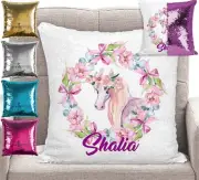Personalised Pony Horse Magic Sequin Mermaid Cushion Pillow Cover 5 Colours
