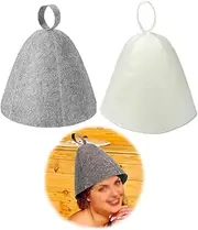 [LSHPG] 2 PCS White and Grey Sauna Hat,Vaporarium Hat, Natural Wool Sauna Hats, Russian Banya Felt Bath Cap, Unisex Bathroom Sauna Accessories for Men Women