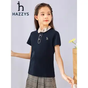 hazzys哈吉斯童裝女童T恤夏季新品中大童透氣格子翻領POLO衫