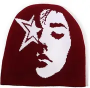 [CazDopaM] Beanie Hats Y2K for Men and Women, Face Patterned Embroidered Beanie Acrylic Soft Warm Winter Cuffed Knit Hats