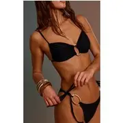 Black O Ring Trim Tie Side Bikini Bottoms, Black