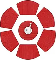 SvaTao Round Table Placemats Wedge Shaped Place Mat with Centerpiece Round Mat Table Mats Washable, Set of 7 Placemats for Dining Table(Red)