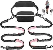 Uppetly Hands Free Dog Running Leash with Waist Belt, Dual Handle Elastic Bungees Retractable Rope for Medium and Large Dogs, Reflective Stitches for Walking Hiking Biking (Large Pink, 25-120lb