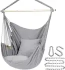 Hammock Chair Hanging Rope Swing Chair, Max 500 Lbs, 2 Seat Cushions Included, R