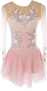 [Zagitova] Figure Skating Dress for Girls Breathable Patchwork Open Back Women Dance Outfits with Shiny Rhinestone