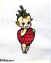 Needlepoint Canvas Hand Painted 18 mesh Strawberry Baby Kewpie Style Was $42