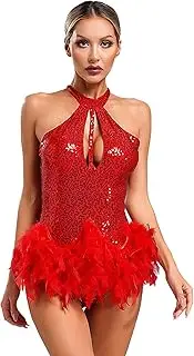 [TiaoBug] Sparkly Dance Costumes for Women Drag Queen Outfit Sequins Feather Bodysuit Singer Show Rave Festival Leotards
