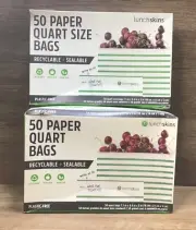 100ct Lunchskin Recyclable Sealable Paper Quart Bags Stripe Print BOX DAMAGE