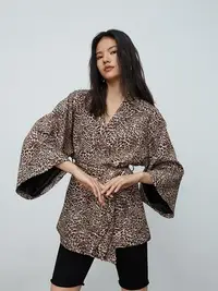 在飛比找Yahoo!奇摩拍賣優惠-【熱賣精選】和服豹紋和服外套MILA Kimono寬松顯瘦垂