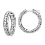 Sterling Silver Shimmer Rhodium-Plated 170 Stone Cz In And Out Round Hinged Hoop Earrings