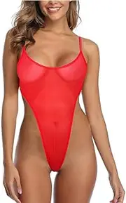 [Generic] See Through One Piece Swimsuit High Cut Micro Monokini Bikini Mini Mesh Transparent Bathing Suit