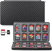 PAWDIARY Black Switch Game Card Case for NS/OLED/Switch 2, 20 Switch Cards and 20 SD Cards Storage Compact Hardshell with Magenic Closure, Large Capacity Switch Card Holder Checkered Pattern