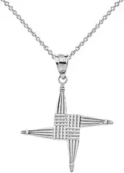 [Claddagh Gold] Religious Jewelry 925 Sterling Silver Irish St. Brigid's Christian Wall Cross Pendant Necklace