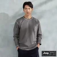 在飛比找momo購物網優惠-【JEEP】男裝 跳色線條厚磅長袖T恤(灰)