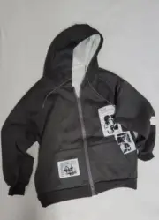 Patched detail Hoodie Jacket Junior Size Medium Charcoal Gray Patch Pockets NWOT