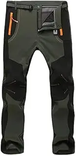 QIULAO Men's Ski Trousers, Warm Fleece Hiking Pants, Soft Shell Trousers, Winter Waterproof Snow Pants, Outdoor Hiking Equipment (Color : Green, Size : L)