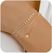 [YANODA] Initial Gold Bracelets for Women, 14K Gold Filled Adjustable Layered Bracelet Dainty Heart Letter Bracelets Tennis Bracelets Personalized Gifts for Women Teen Girls
