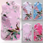 Stylish Chinese Girl Sleeveless Peacock Cheongsam Qipao Dress Sizes 2 12