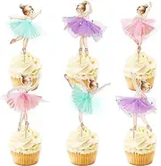 Keaziu 24 Pack Ballerina Tutu Cupcake Toppers Pink Purple Ballet Girl Cupcake Picks Dancing Cake Dessert Muffin Toppers for Wedding Baby Shower Birthday Party