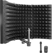 Pyle Microphone Isolation Shield- 3 Panel Noise Absorbing Record Booth Studio Acoustic Vocal Dampening Filter w/ 1.6"Thick Foam, Adjustable Mic Depth, Removable Shock Mount, Universal ⅝" Threading
