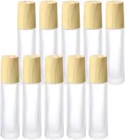 Imirootree 10ml Essential Oil Roller Bottles High-grade Frosted Glass Roller Bottles with Stainless Steel Roller Balls,Wood Grain Lid, for Essential Oil Cosmetic Sample ( 10 Pcs)