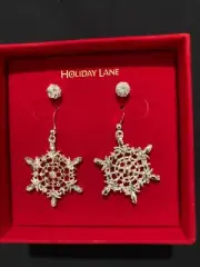 Macy's Holiday Lane Charter Snowflake Drop Earring and Crystal Earring Stud Set