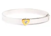 Sterling Silver 925 BABY BANGLE GOLD HEART Bracelet Expandable -Gift Box