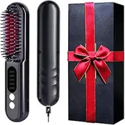 Mindrain Mini Cordless Hair Straightener Brush Pro A+, Portable Straightening Brush for Travel, Ionic Hot Comb Straightener, USB Rechargeable, It can be Used While Charging, Gifts for Women. (Black)