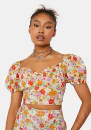 [Glamorous] Kitsch Retro Floral Crop Top