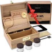 Lockable Acacia Wood Stash Box with Rolling Tray & Hygrometer – Smell Proof S...