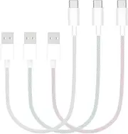 Short iPhone 16 Fast Charging Cord, 3 Pack Woven USB A to Type C 3.1A Charger Cable CarPaly Carlife Media Call Sync for iPhone 16, 16Pro, 15Pro, 15 Pro Max, iPad Pro, Galaxy S24 Note 24 Google Pixel