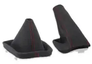 FOR BMW E46 GEAR SHIFT BOOT STICK HANDBRAKE GAITER COVER ALCANTARA STITCH RED