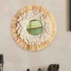 Macrame Hanging Wall Mirror Wall Art Decoration Cosmetic Mirror Ornament for