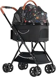 Folding Pet Cat Dog Stroller Carriage with Detachable Carrier, 4 Wheel Dogs Strollers for Medium Small Dogs Trolley Premium Pram Pushchair Breathable Car Seat, Loading 20kg